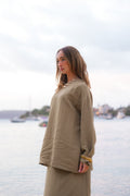 olive oversized wide sleeve linen shirt