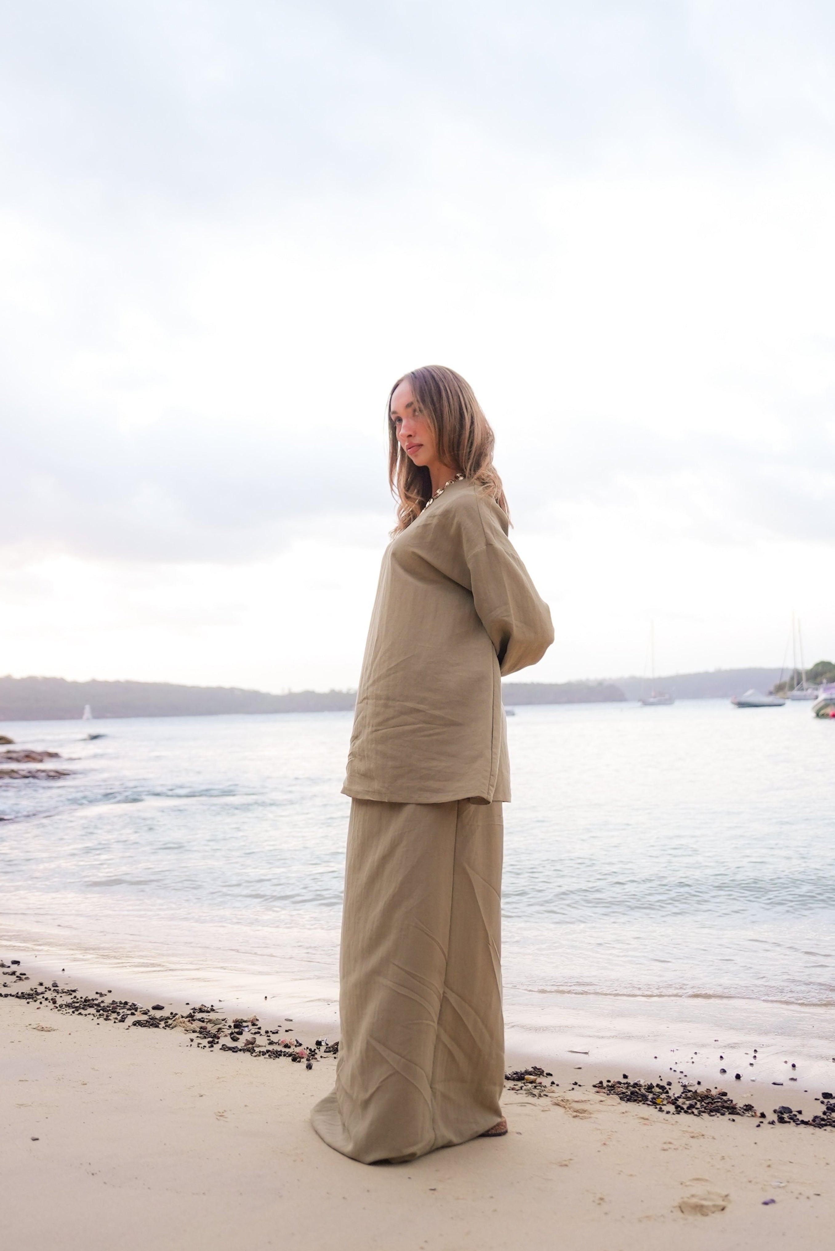 olive linen pencil skirt